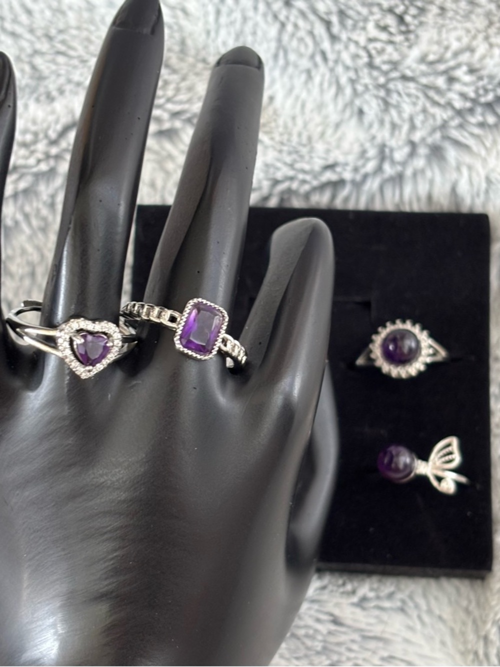 Amethyst set of 4 silver plated rings - Picture 2 of 9